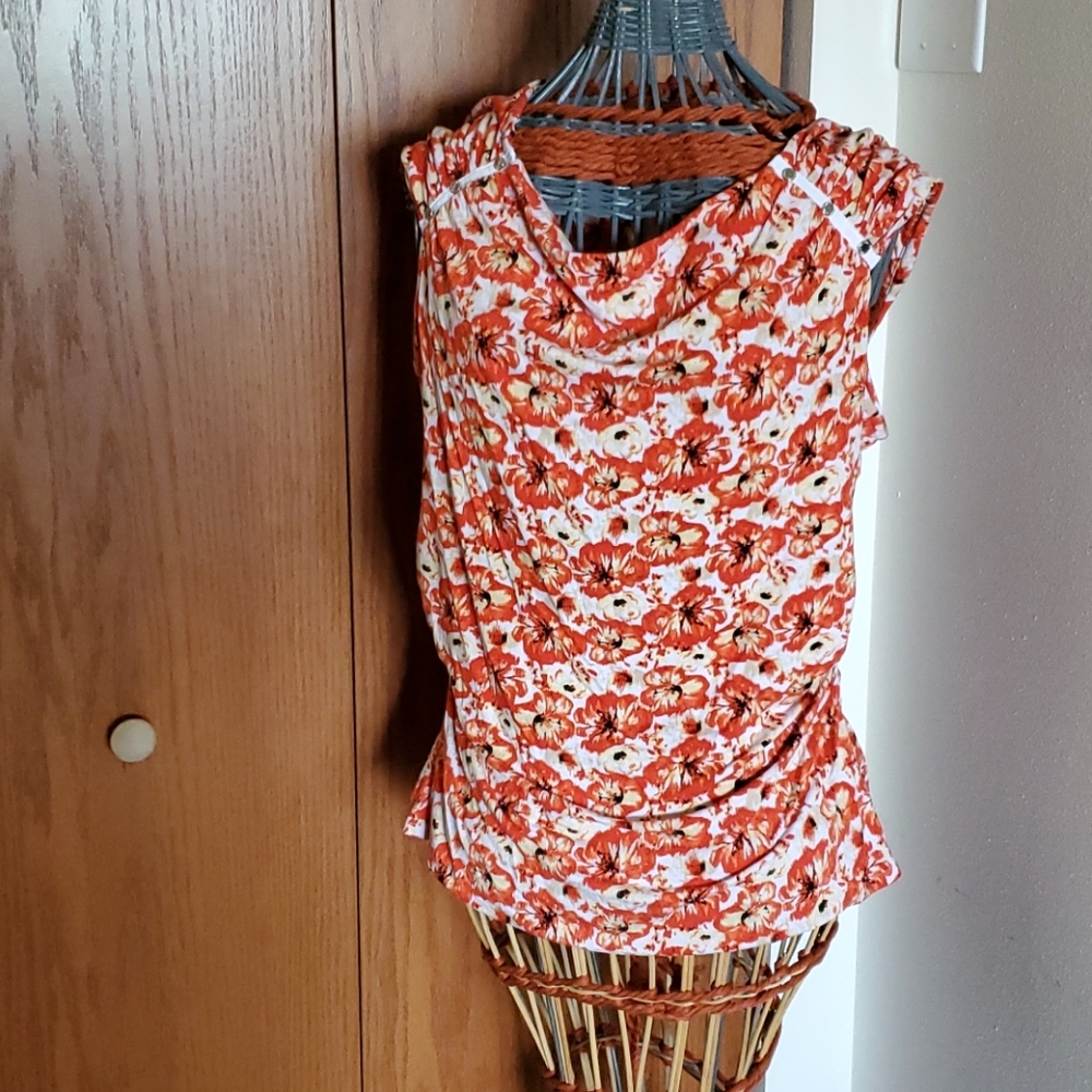 White House Black Market Orange Flower Shirt XL